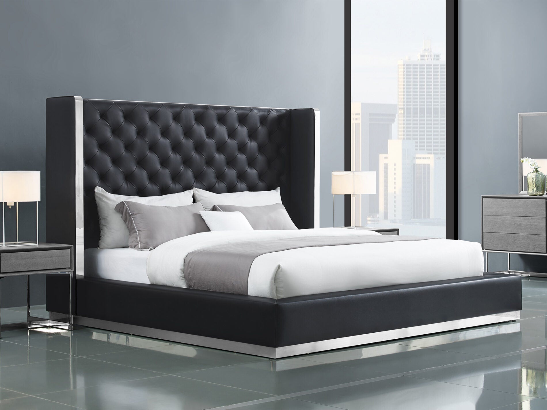 Abbraccio Black or White Contemporary Bed