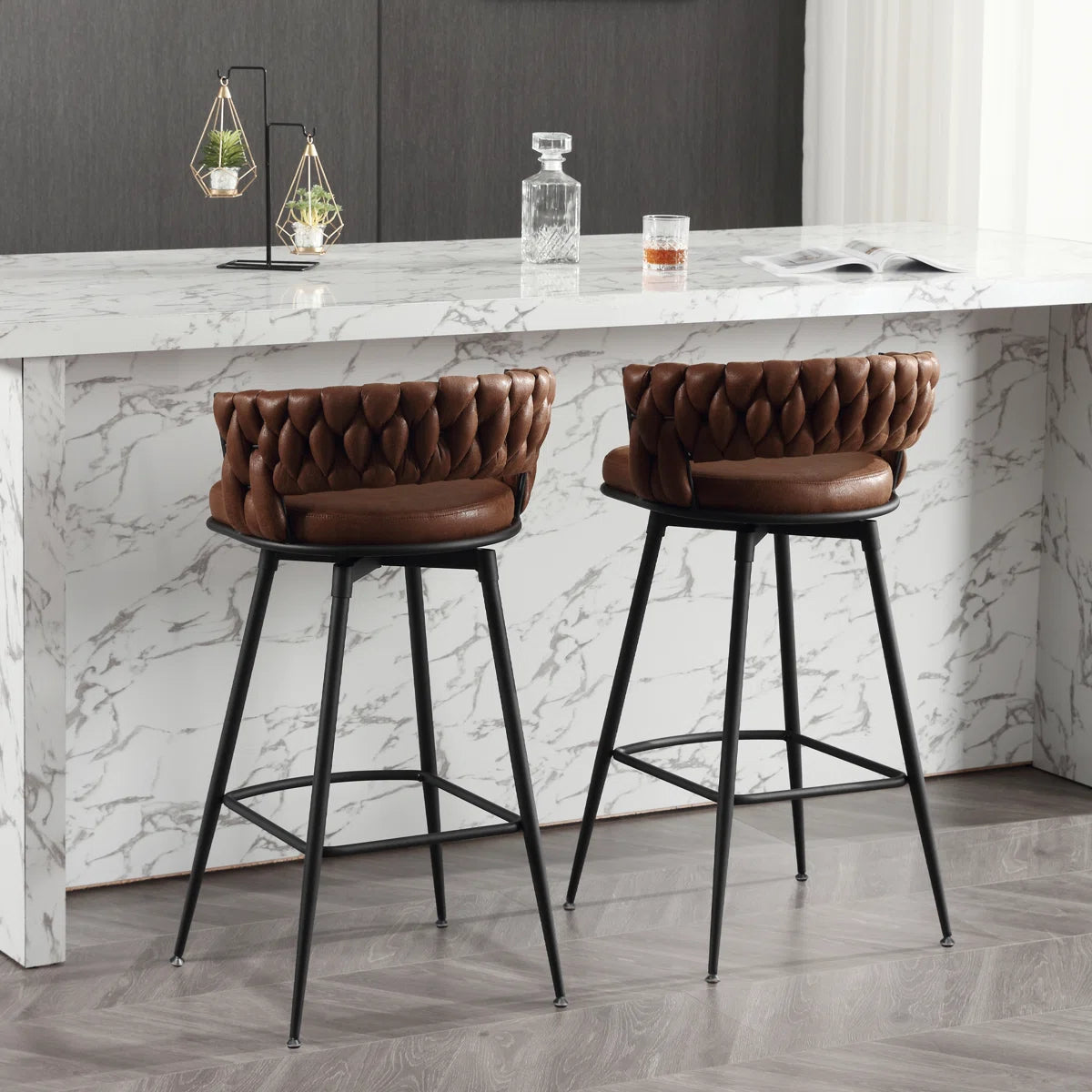 Kymberlynn Swivel Upholstered Low Back Bar & Counter Stool With Metal Frame (Set of 2)