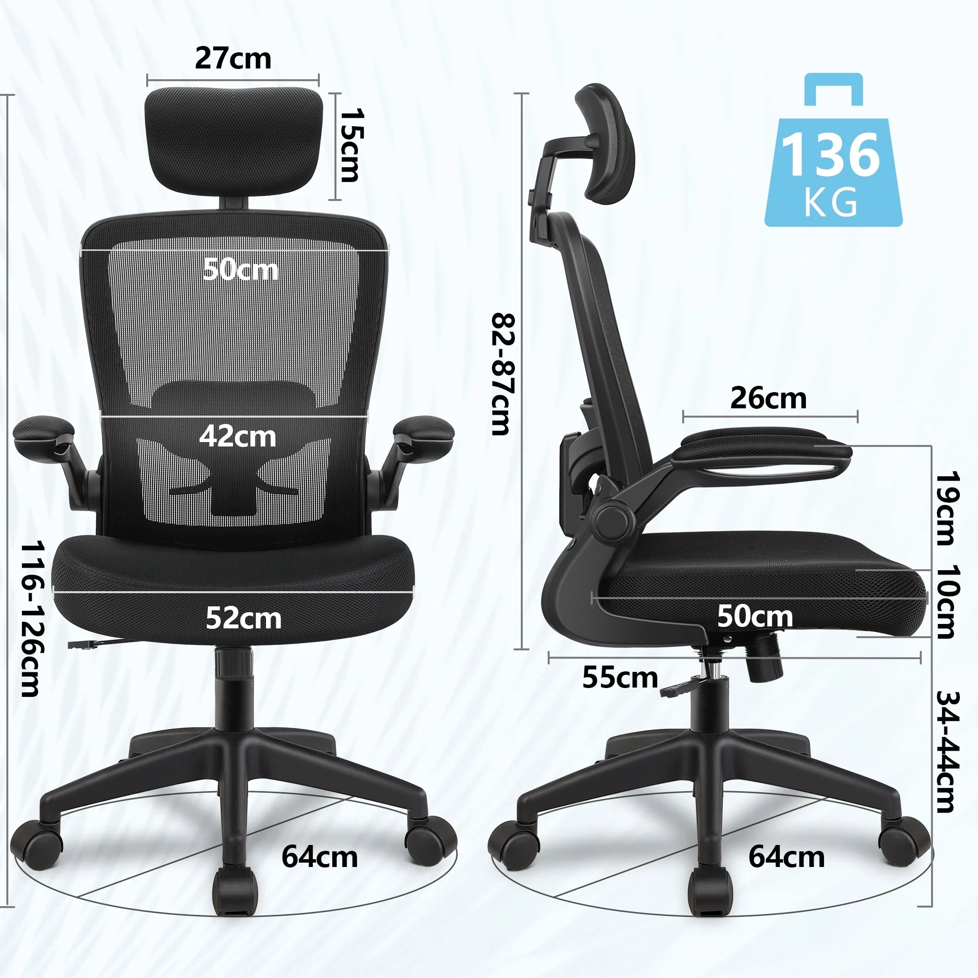 Coolhut High Back Lumbar Support and Armrest Office Desk Chair, Black