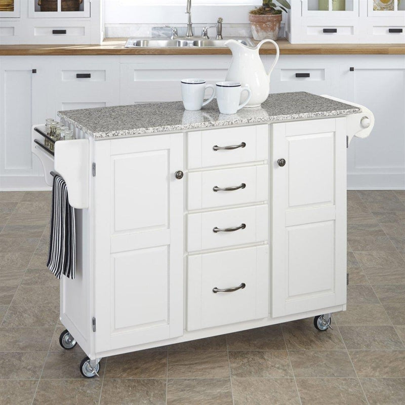 Kitchen Cart with Granite Top, Paper Towel Holder, and Spice Rack