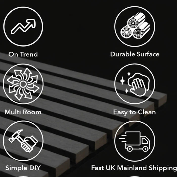 Premium Acoustic Grey Coloured Slat Wall Panels – 240cm x 32cm (Pack of 2) | 3 Sided Modern Panels